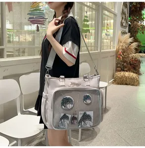 Grande borsa ita con finestra trasparente e tracolla per fan degli anime e uso quotidiano.