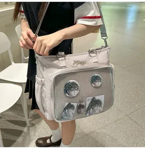 Grande capacità borsa ita finestra trasparente anime tracolla borsa tote per studenti.