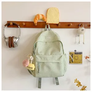 Zaino scozzese verde stile coreano, grande borsa casual da viaggio per ragazze e studenti.