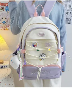 Zaino in stile giapponese carino per ragazze, grande borsa scolastica dal design pastello.