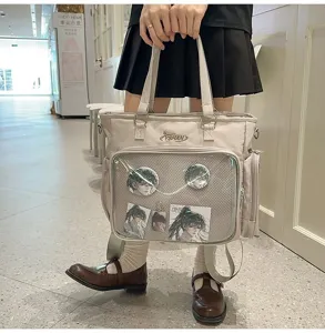 Grande borsa ita bag multiuso in tela tote zaino a spalla con finestra trasparente per spille.