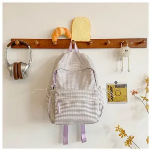 Zaino a quadri stile coreano grande capacità borsa scolastica per tempo libero donna