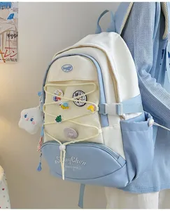 Zaino carino blu e bianco stile giapponese grande capacità borsa scolastica per uso quotidiano