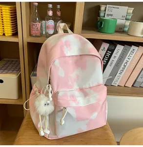 Zaino tie-dye rosa e bianco per studenti viaggio tempo libero borsa scolastica moda