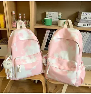 Zaino da studente tie-dye rosa di grande capacità con stile minimalista casual.