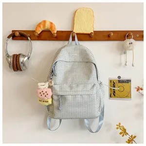 Zaino a quadri blu in stile coreano grande capacità borsa da scuola viaggio casual