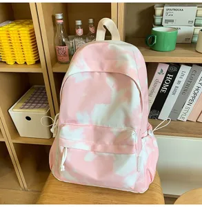 Zaino rosa bianco tie dye studente grande capacità borsa scolastica viaggio casual