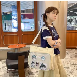 Borsa itabag in tela grande capacità borsa a tracolla finestra trasparente per spille