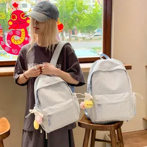 Zaino stile coreano a quadri con grande capacità per ragazze tempo libero viaggio e scuola.