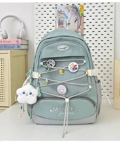 Zaino da ragazza carino stile giapponese grande capacità borsa scolastica con peluche
