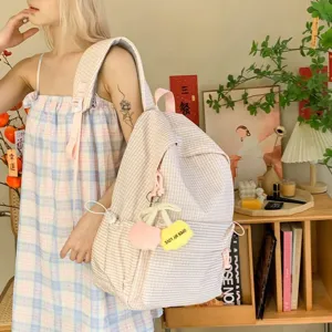 Zaino scozzese pastel in stile coreano, grande borsa per la scuola e viaggi casuali.
