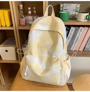 Zaino tie-dye giallo e bianco elegante studente grande capacità borsa da viaggio casual