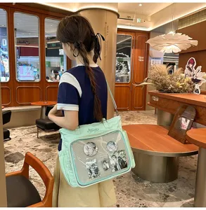 Grande capacità borsa ita con finestra trasparente tracolla tote bag per fan di anime