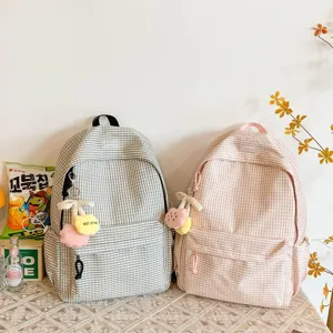 Zaino scolastico a quadri stile coreano per ragazze, grande zaino casual giornaliero.