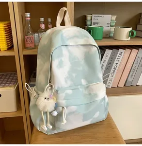Zaino in tela tie-dye blu bianco simpatico borsa da scuola viaggio tempo libero