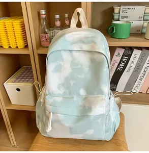Zaino tie dye azzurro bianco studente grande capacita viaggio elegante casual estetico chic top
