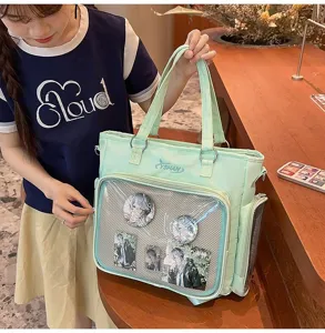 Grande capacità borsa ita finestra trasparente tote tracolla tela zaino per fan di anime