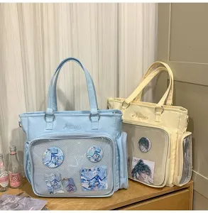 Grande borsa ita per spille anime, zaino a tracolla tote 3 in 1 carino e alla moda azzurro.