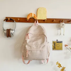 Zaino scozzese stile coreano per ragazze, grande capacità borsa da viaggio e tempo libero.