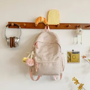 Zaino scolastico a quadretti stile coreano per ragazze, grande zaino casual da viaggio.