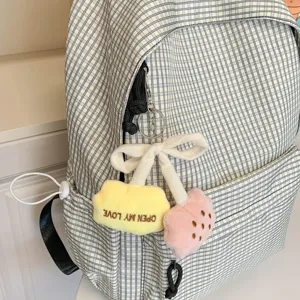 Zaino scozzese stile coreano con ciondolo di peluche grande capacità borsa da viaggio casual