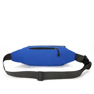 Blauwe outdoor casual sport heuptas detail, draagbare hardloop borsttas voor reis.