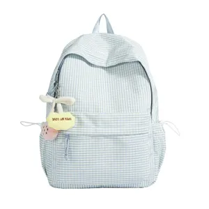 Zaino scolastico a quadri stile coreano per studenti, grande capacità borsa da viaggio casual