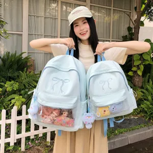 Stile giapponese carina ragazza tela borsa ita grande capacità zaino doppia tasca trasparente