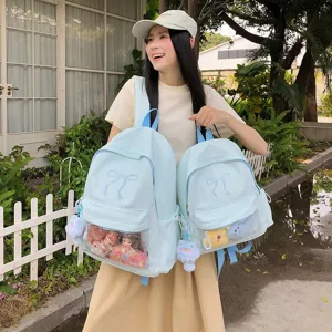 Zaino carino stile giapponese grande capacità Ita Bag fiocco borsa scolastica trasparente