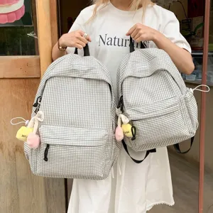 Zaino scolastico a quadri in stile coreano grande capacità borsa da viaggio per ragazze