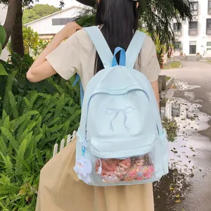 Zaino da studente stile giapponese azzurro ricamo fiocco ita bag borsa scuola carina