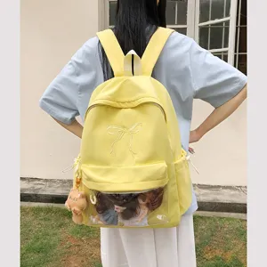 Zaino ita giallo stile giapponese simpatico fiocco tela borsa scuola con finestra trasparente