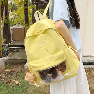 Zaino Ita stile giapponese grande capacita ragazza carina fiocco ricamato borsa scuola giallo