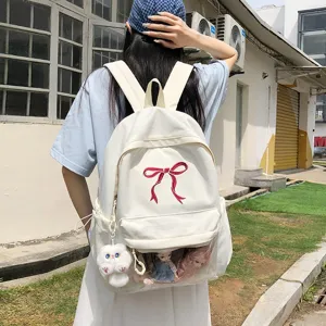 Zaino ita giapponese carino con ricamo a fiocco, grande borsa da scuola per ragazze.
