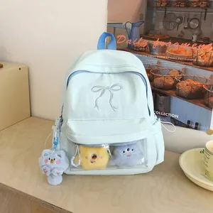 Grazioso zaino Ita in stile giapponese con finestra trasparente ricamo fiocco e peluche.