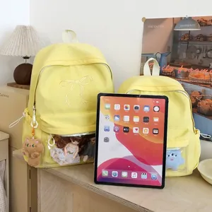 Zaino carino con fiocco stile giapponese grande capacità borsa scolastica finestra trasparente