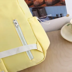 Zaino in tela giallo stile giapponese per studenti, grande capacita borsa scolastica casual