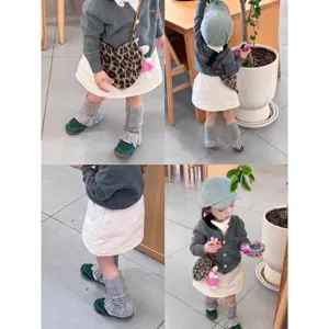 Kids knitted leg warmers toddler stylish grey mid-tube socks cute autumn winter daily wear