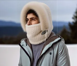 Winter warm plush balaclava hat thick windproof fleece outdoor cycling ear protection