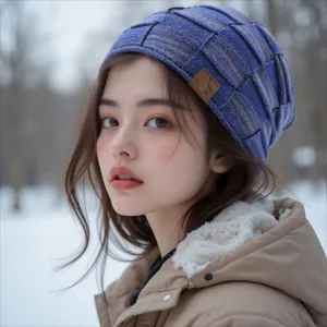 Autumn winter fleece-lined mixed color knitted beanie warm fashion pullover hat for women