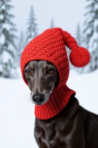 Handmade red knitted pet hat with pom pom for cats and dogs, cozy winter warm cat dog apparel.
