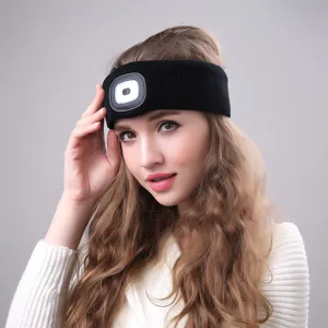 Unisex LED Light Knitted Headband Rechargeable Battery Warm Beanie Hat Outdoor Sports Running Cycling Sweatband Headwear