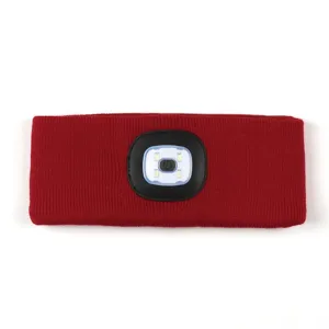 Rechargeable LED Headlamp Beanie Outdoor Sports Lighted Headband Double Layer Knit Running