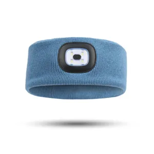 Rechargeable LED knitted headband, blue running light headlamp for outdoor sports.