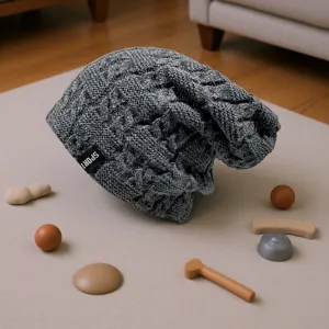 Berretto slouchy grigio in maglia trecce inverno caldo cappello lavorato a maglia casual elegante