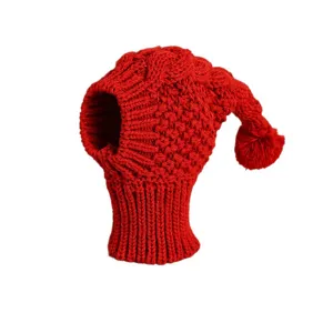 Red knitted dog winter hat warm woolly snood for whippet pet apparel accessories main view