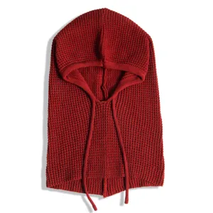 Solid color knitted hooded scarf women winter warm thermal balaclava hat with drawstring