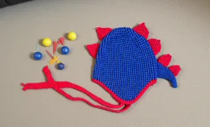 Gorro de dinosaurio tejido a mano con púas, gorro de invierno de lana cálido para niños.