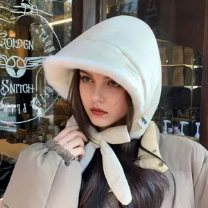Winter Warmer Daunenbaumwolle Balaclava Hut Verdickter Plüsch Ohrklappe Trapper Hut Winddichte Mütze Für Damen