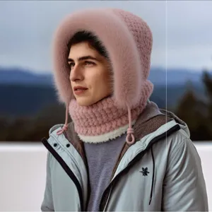 Winter warm plush balaclava hat thick windproof cycling hood for outdoor cold weather wear